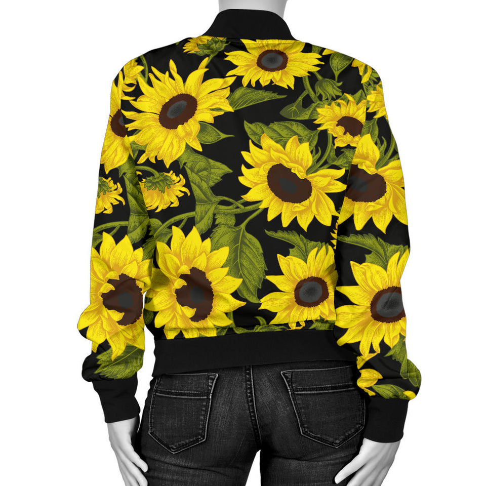 Sunflower Theme Pattern  Women Bomber Jacket