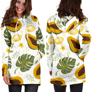 Papaya Leaves Flower Pattern Women Hoodie Dress