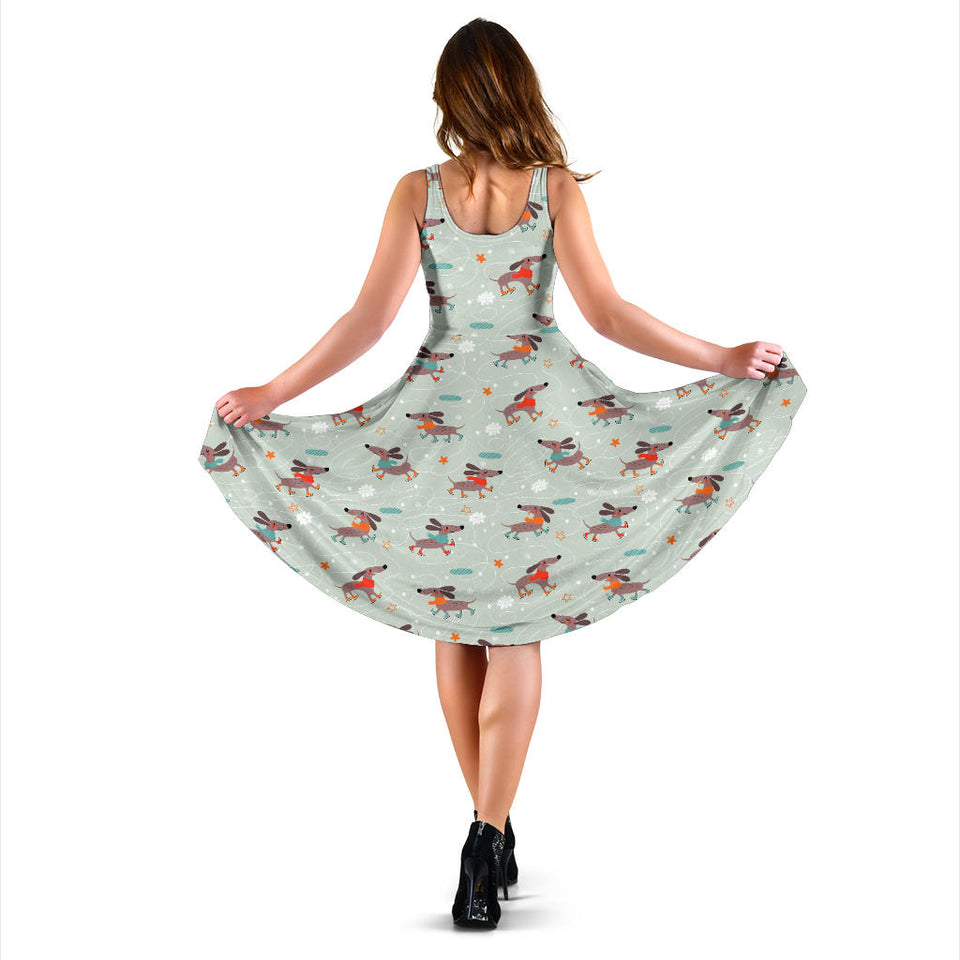 Dachshund Skating Pattern Sleeveless Midi Dress