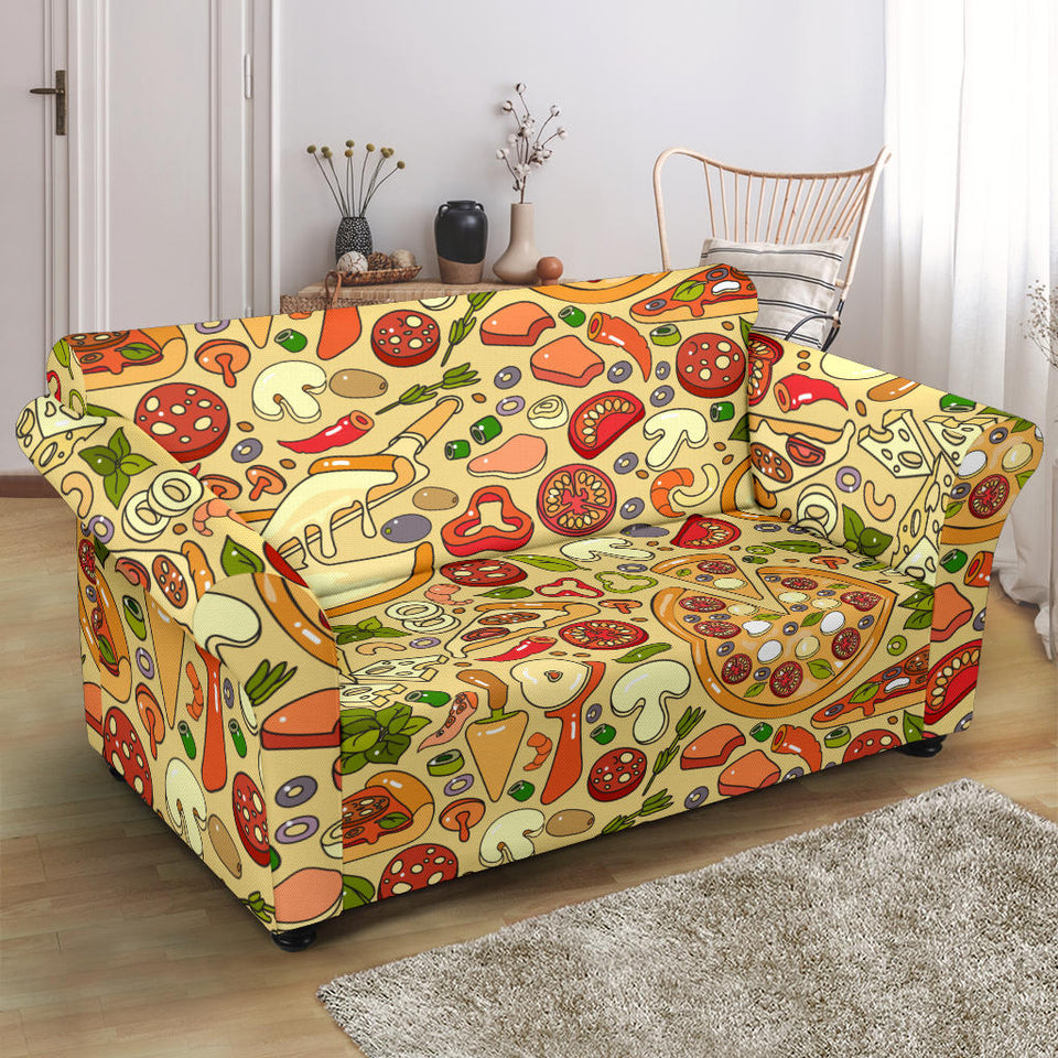 Pizza Pattern Background Loveseat Couch Slipcover