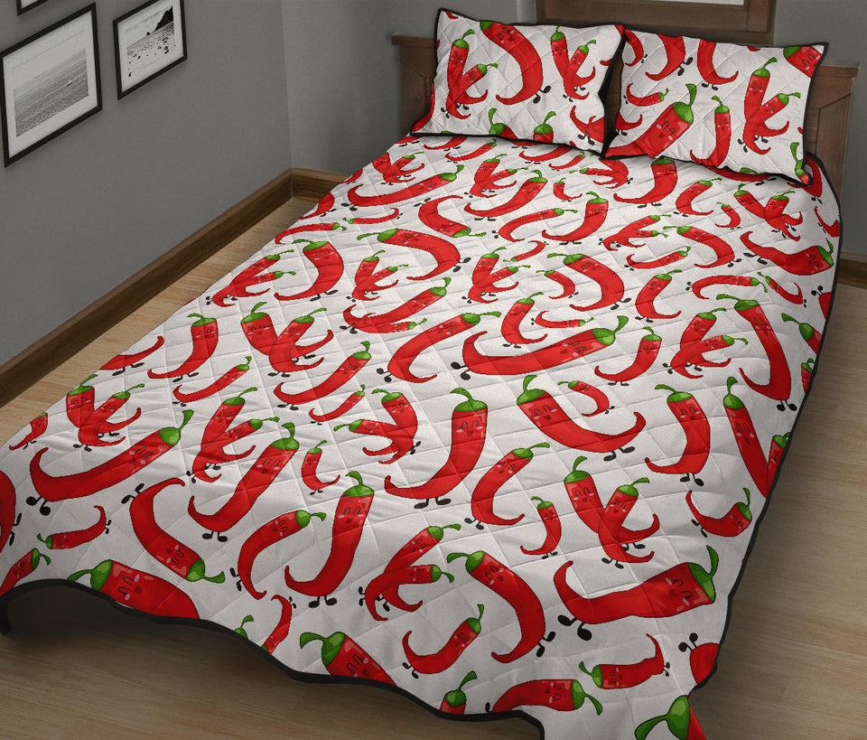 Red Chili Pattern Quilt Bed Set