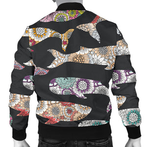 Whale Flower Tribal Pattern Men Bomber Jacket