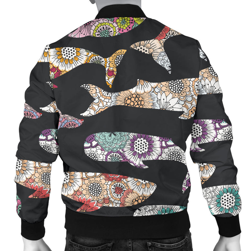 Whale Flower Tribal Pattern Men Bomber Jacket