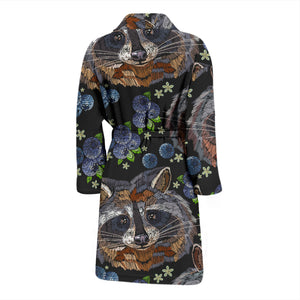 Raccoon Blueburry Pattern Men Bathrobe