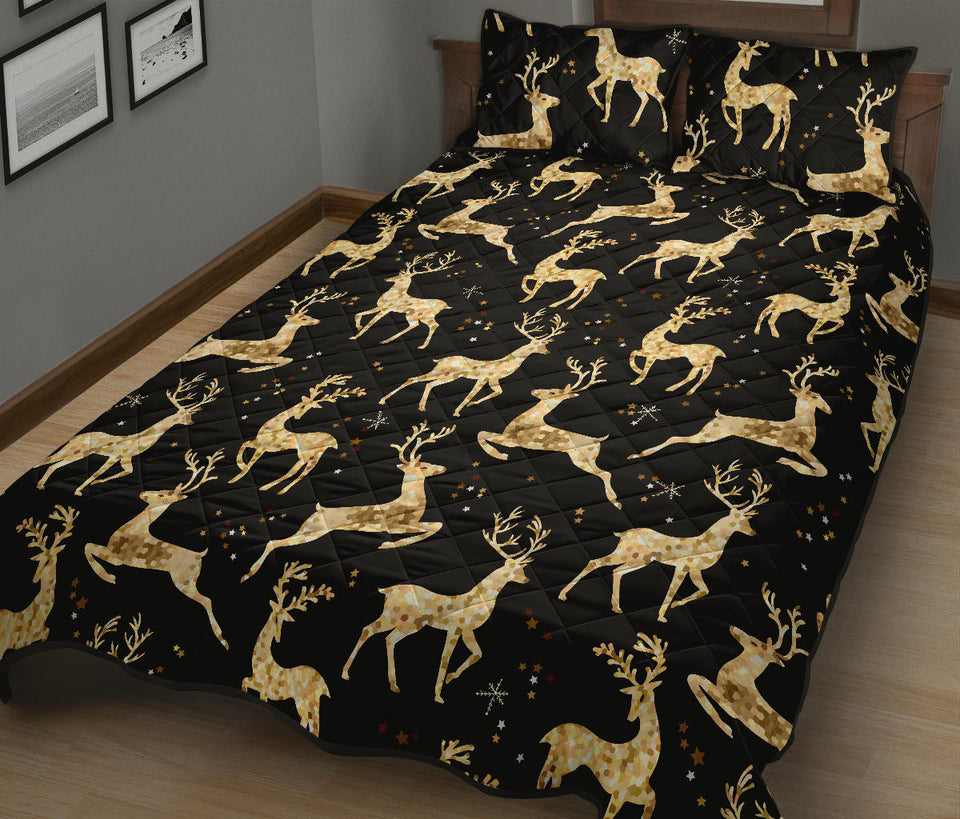 Gold Deer Pattern Quilt Bed Set