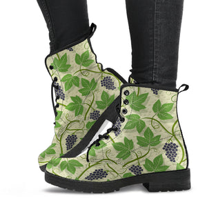 Grape Leaves Pattern Leather Boots