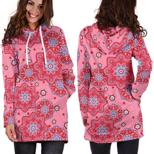 Indian Pink Pattern Women Hoodie Dress