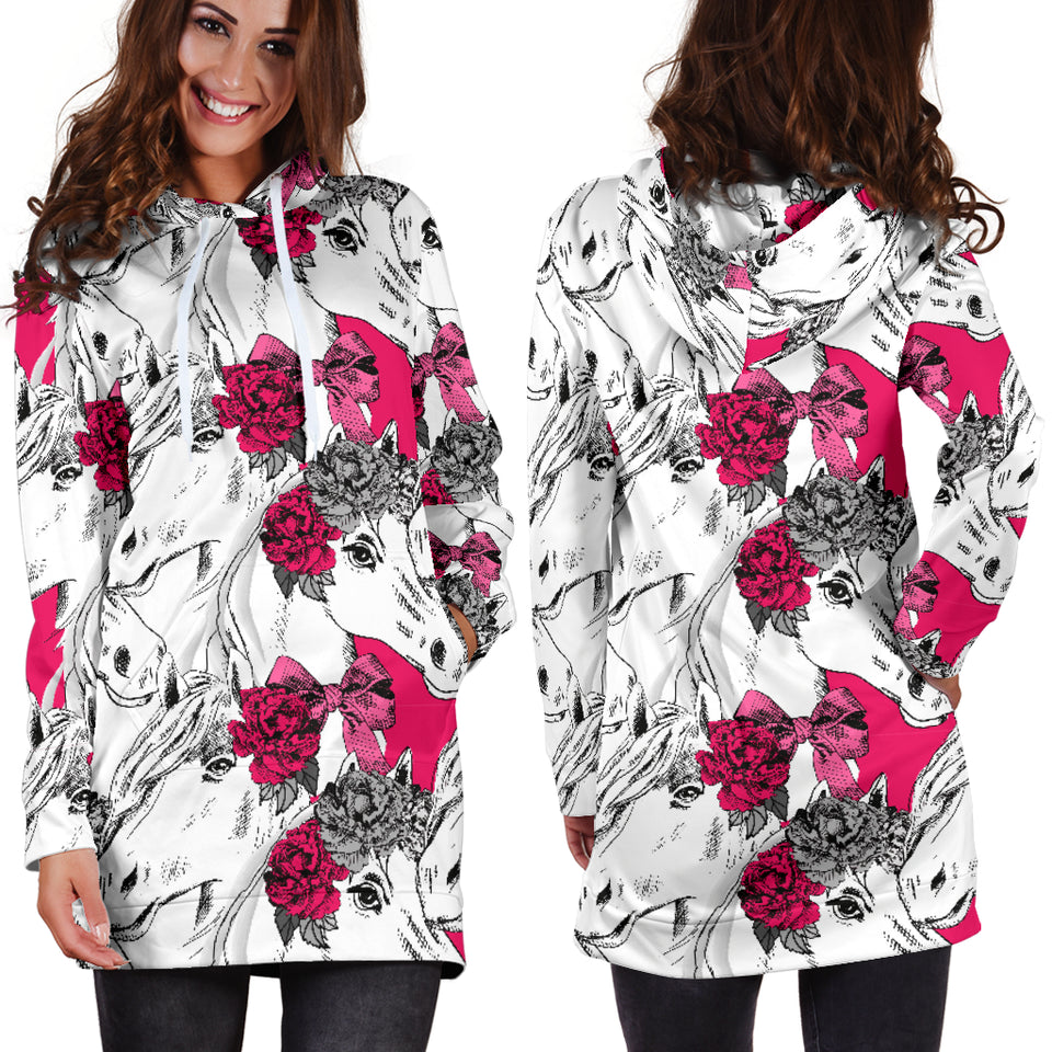 Horse Head Rose Pattern Women Hoodie Dress