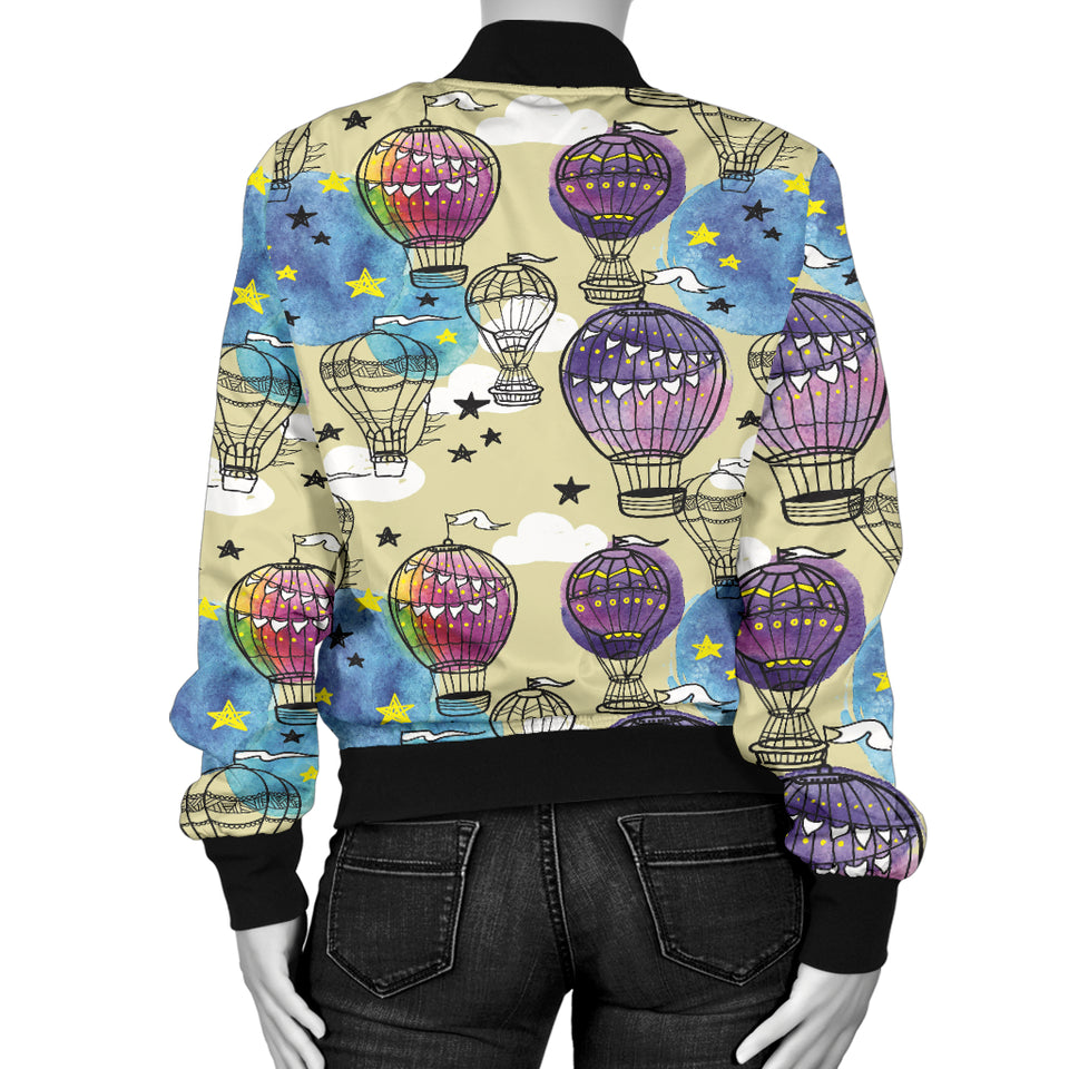 Hot Air Balloon Water Color Pattern Women Bomber Jacket