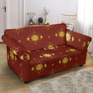 Sun Pattern Red Background Loveseat Couch Slipcover