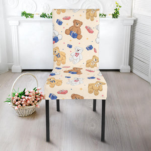 Teddy Bear Pattern Print Design 01 Dining Chair Slipcover