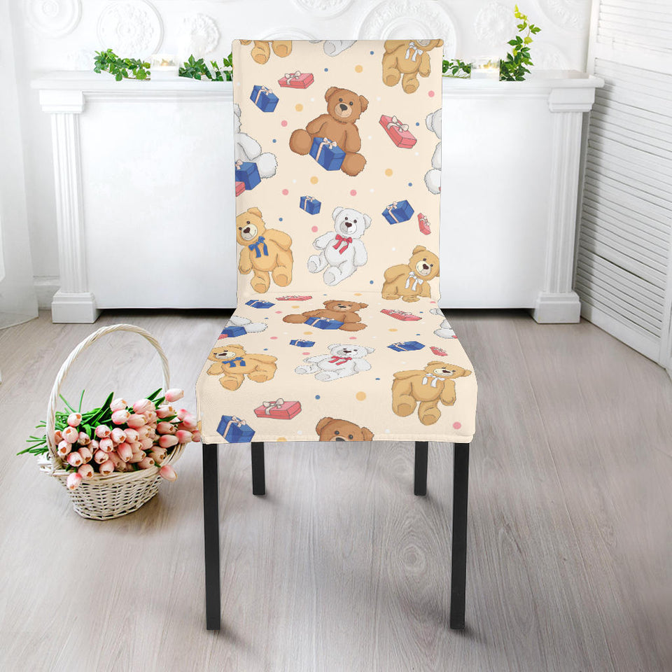 Teddy Bear Pattern Print Design 01 Dining Chair Slipcover