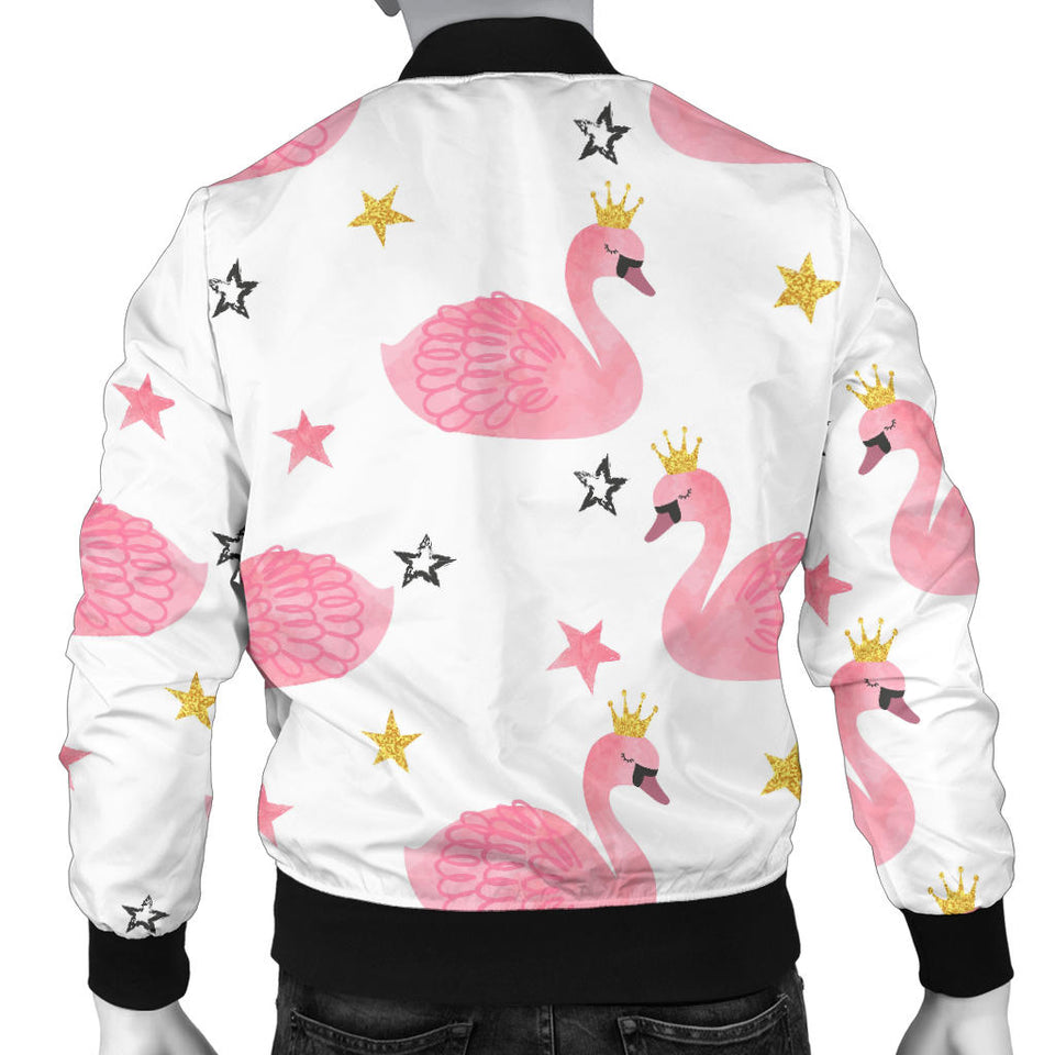 Pink Swan Pattern Men Bomber Jacket