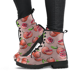 Grapefruit Pattern Background Leather Boots