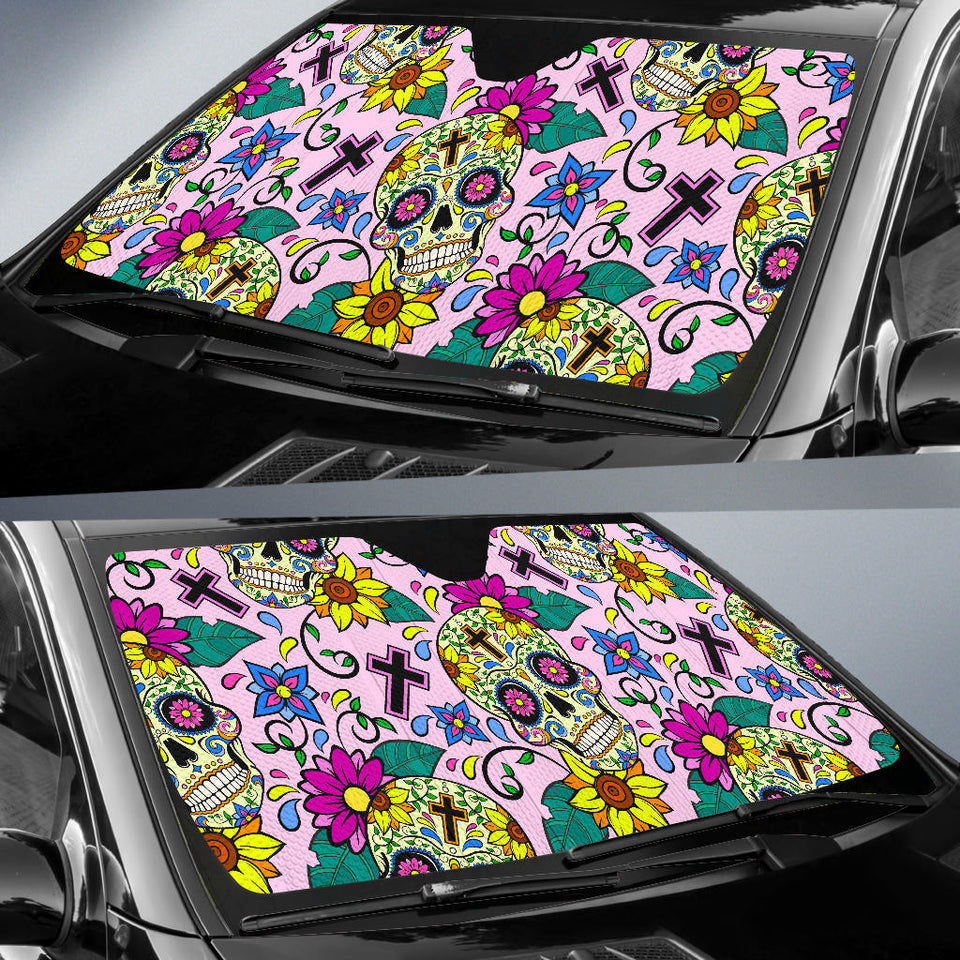 Colorful Suger Skull Pattern Car Sun Shade
