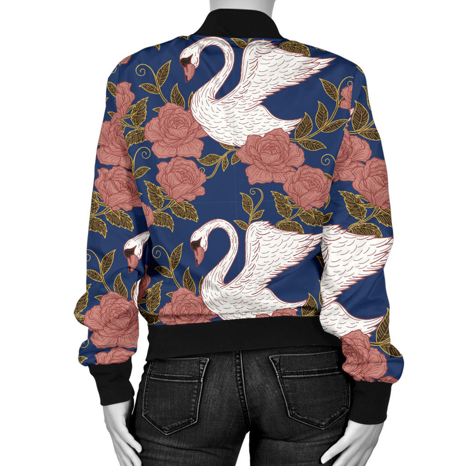Swan Rose Pattern Women Bomber Jacket
