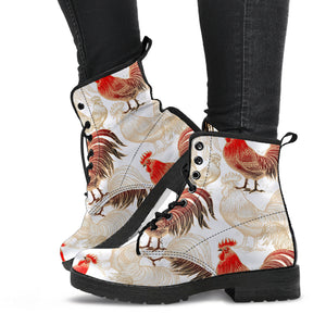 Rooster Chicken Pattern Leather Boots