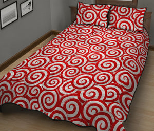 Red and White Candy Spiral Lollipops Pattern Quilt Bed Set