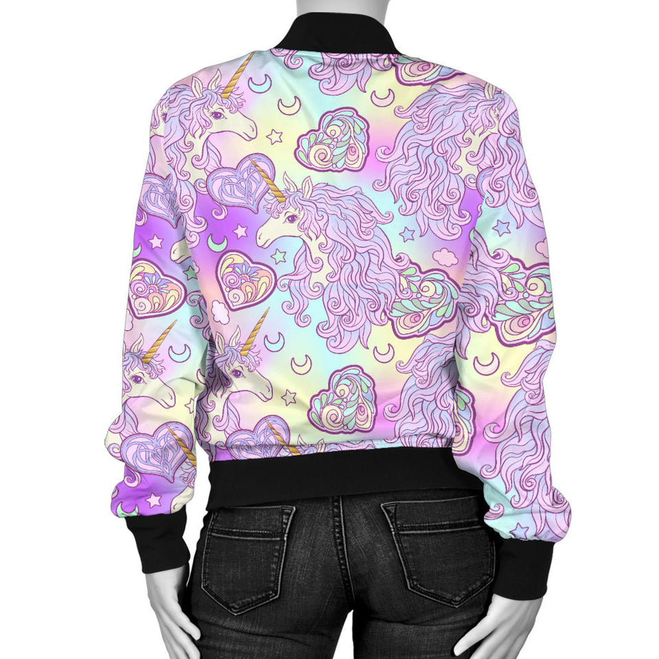 Unicorn Heart Pattern Women Bomber Jacket