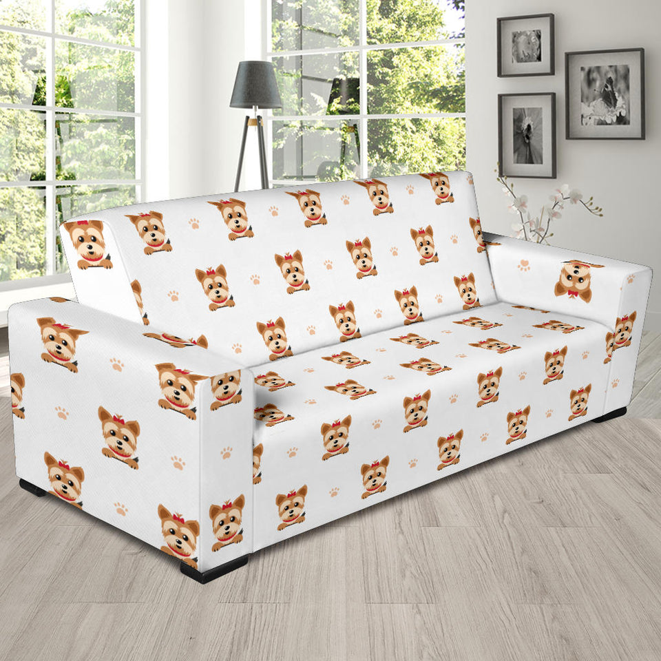 Yorkshire Terrier Pattern Print Design 03  Sofa Slipcover