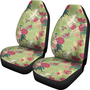 Japanese Crane Green Theme Pattern Universal Fit Car Seat Covers