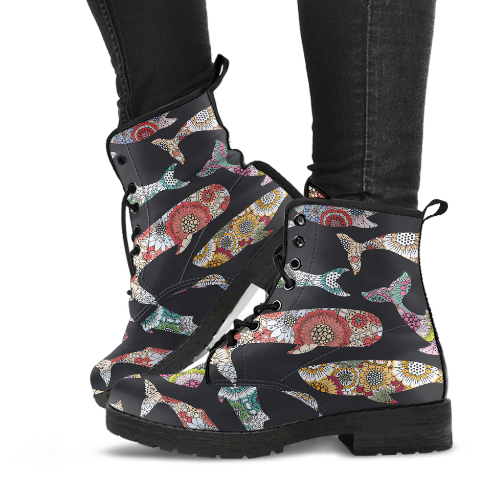 Whale Flower Tribal Pattern Leather Boots