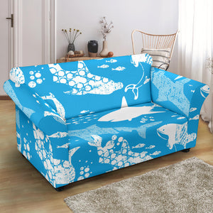 Shark Pattern Blue Theme Loveseat Couch Slipcover