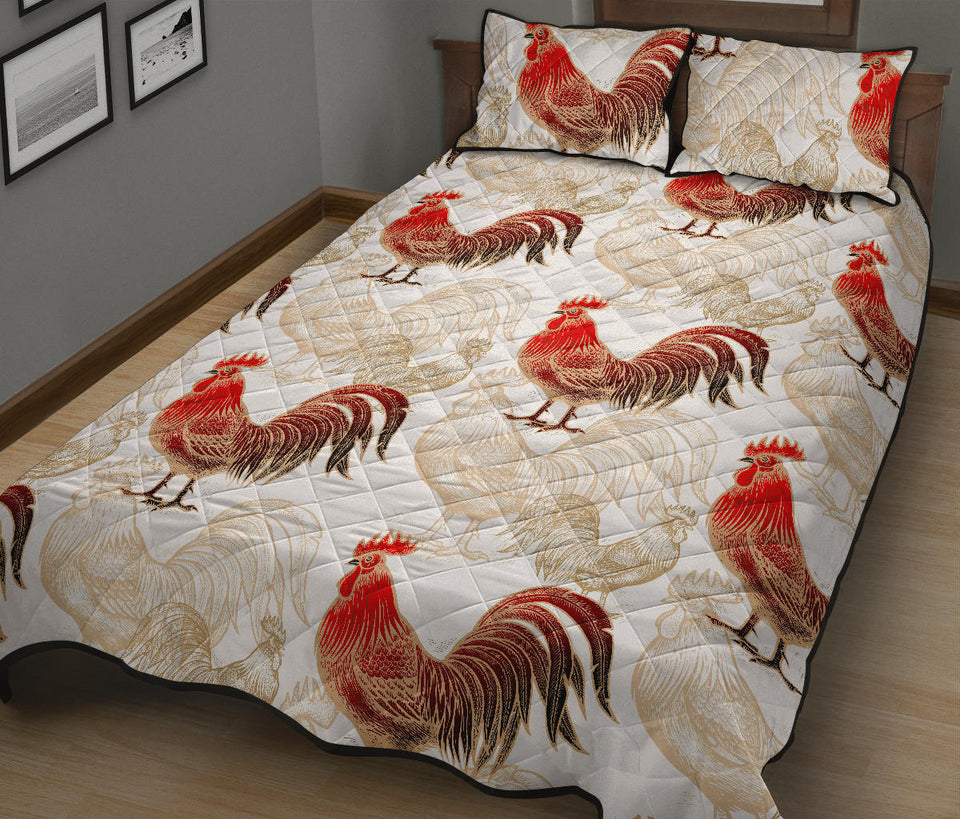 Rooster Chicken Pattern Quilt Bed Set