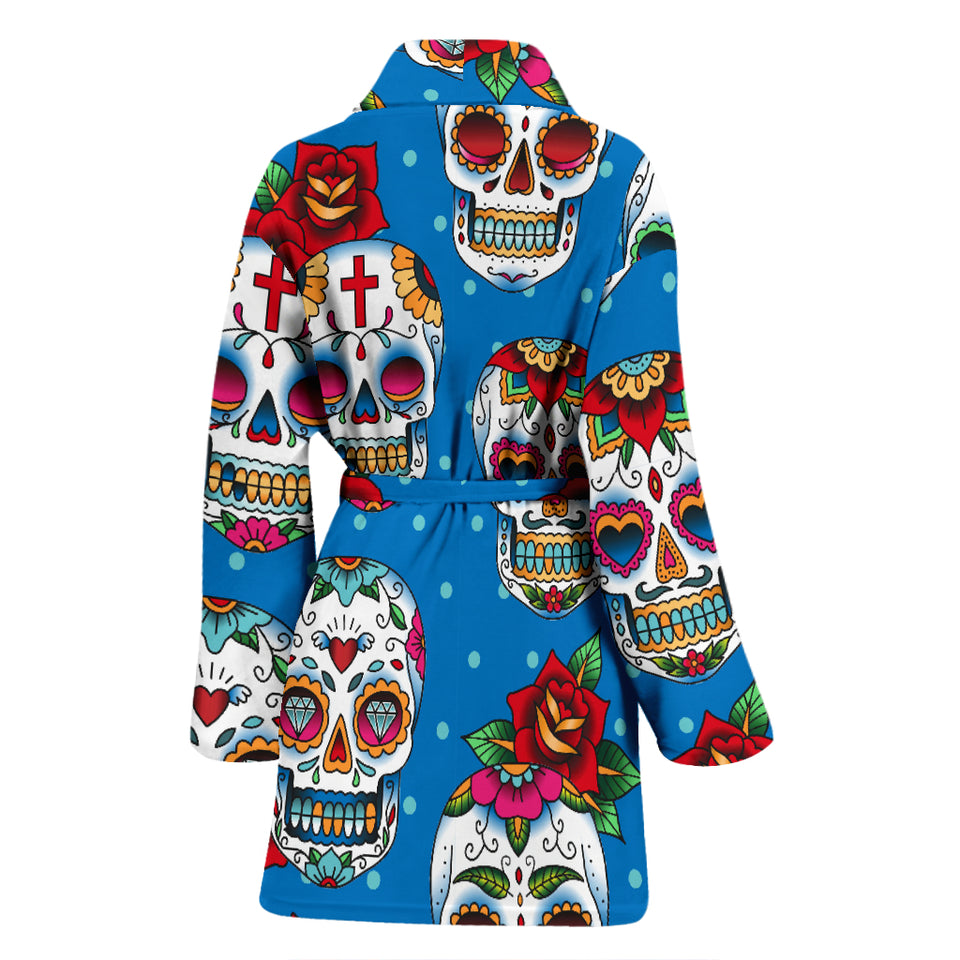 Suger Skull Rose Pattern Women Bathrobe