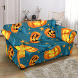 Halloween Pumpkin Witch Hat Pattern Loveseat Couch Slipcover