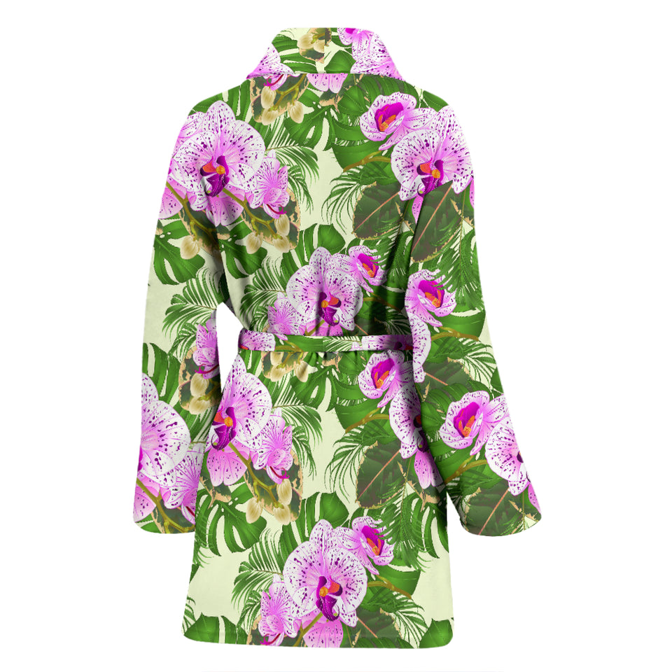 Orchid Leaves Pattern Women Bathrobe