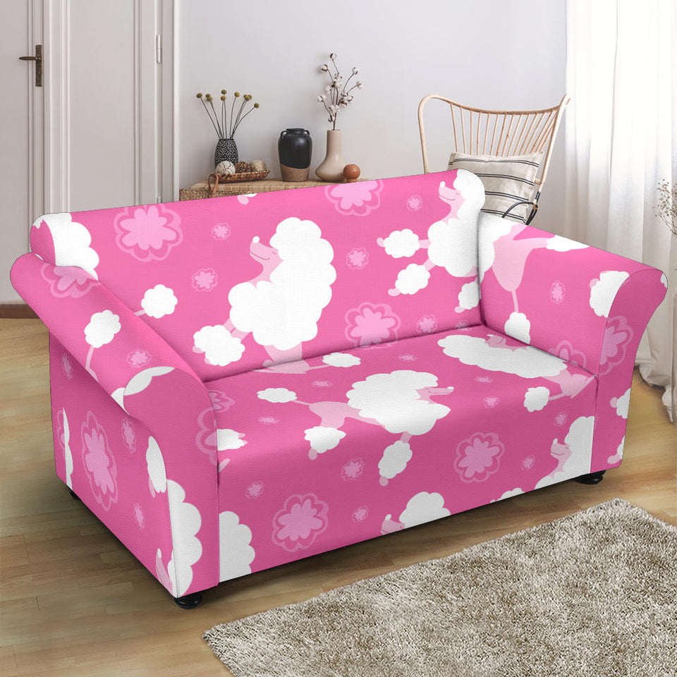 Poodle Pink Theme Pattern Loveseat Couch Slipcover