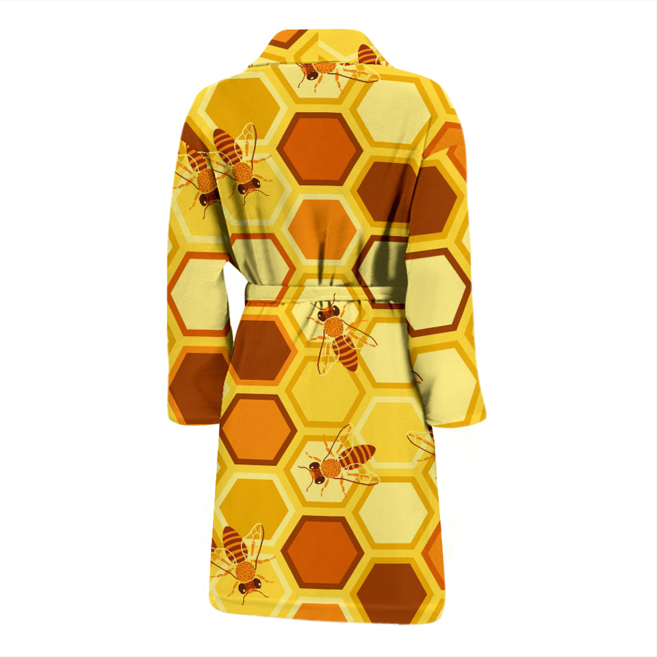 Bee and Honeycomb Pattern Men Bathrobe