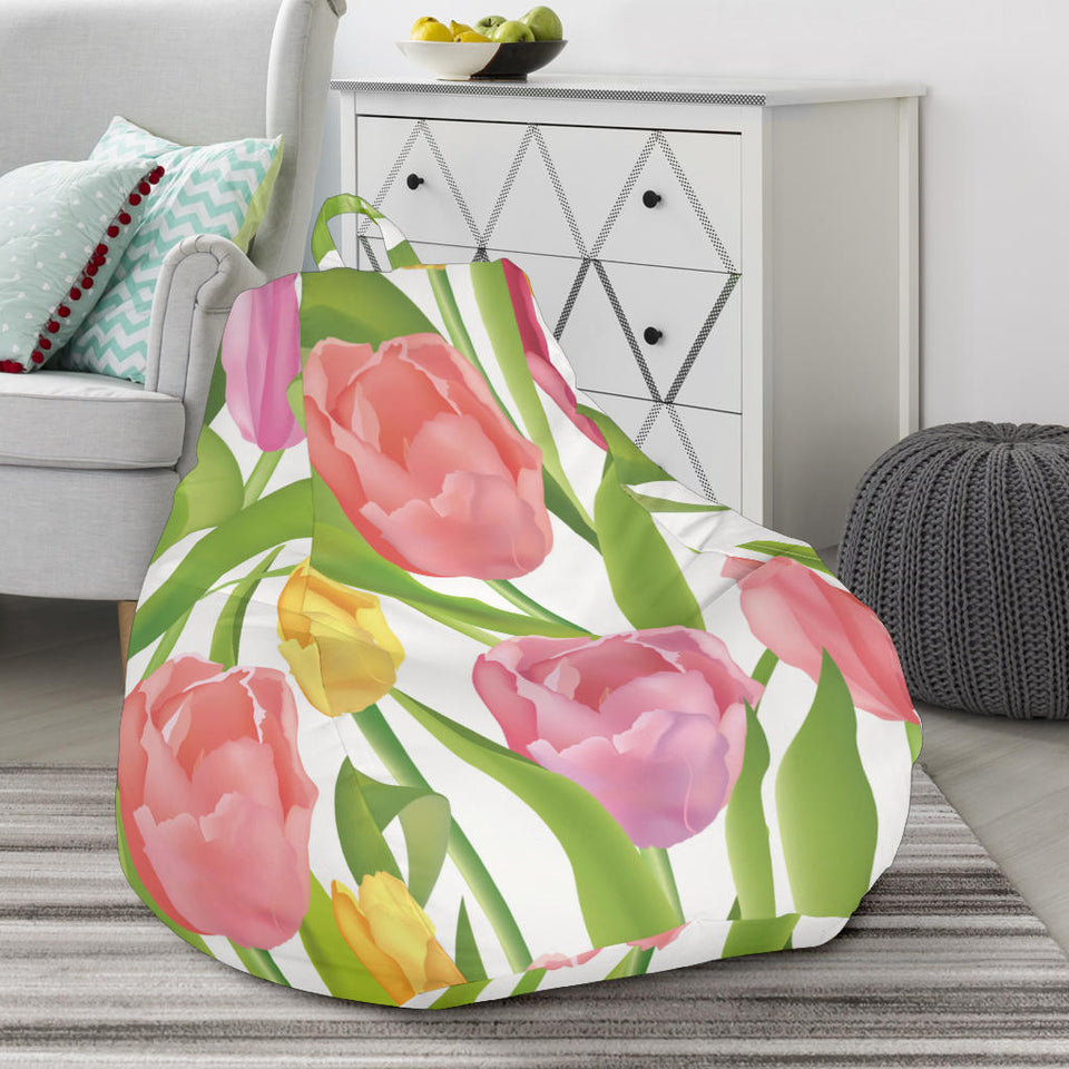 Pink Red Yellow Tulip Pattern Bean Bag Cover