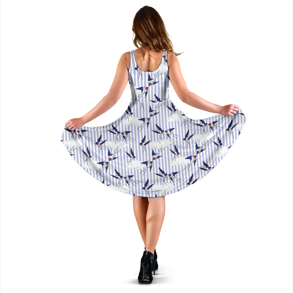 Swallow Pattern Print Design 03 Sleeveless Midi Dress