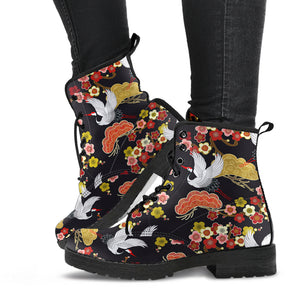 Japanese Crane Pattern Leather Boots