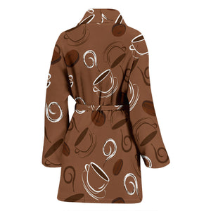 Coffee Cup and Coffe Bean Pattern Women Bathrobe