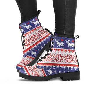 Deer Sweater Printed Pattern Leather Boots