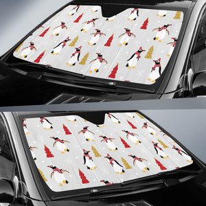 Penguin Christmas Tree Pattern Car Sun Shade