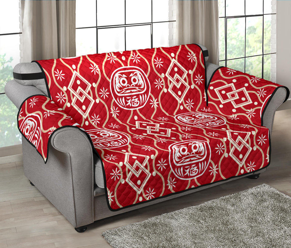 Daruma Red Pattern Loveseat Couch Cover Protector