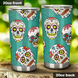 Suger Skull Pattern Green Background Tumbler