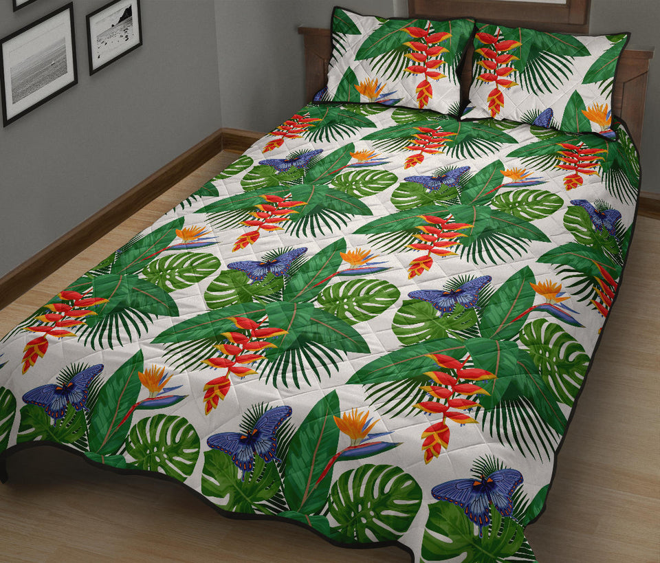 Heliconia Butterfly Leaves Pattern Quilt Bed Set