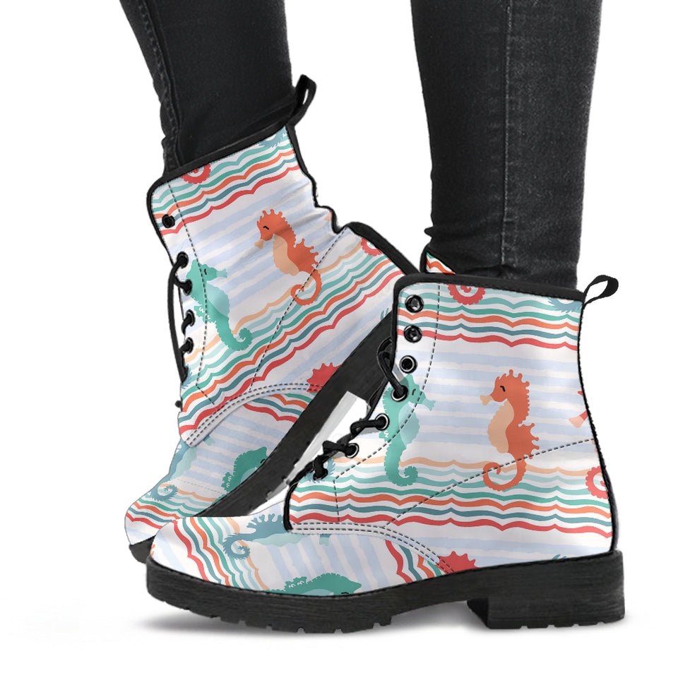 Seahorse Pattern Theme Leather Boots