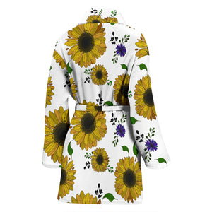 Sunflower Pattern Background Women Bathrobe