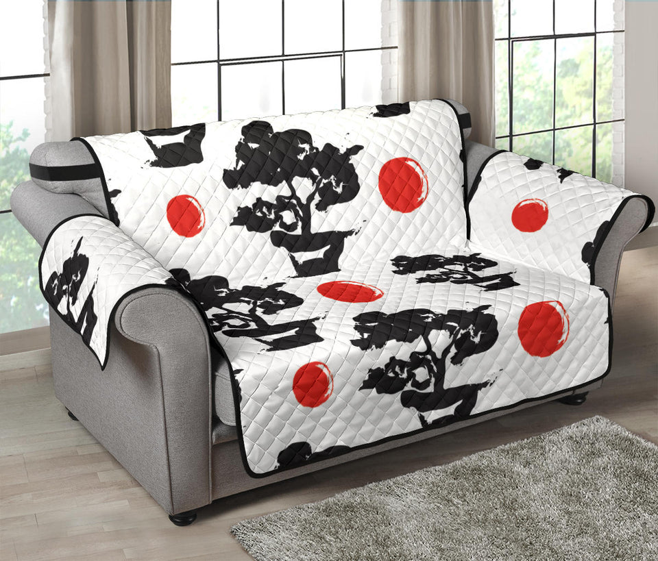 Black Bonsai Pattern Loveseat Couch Cover Protector