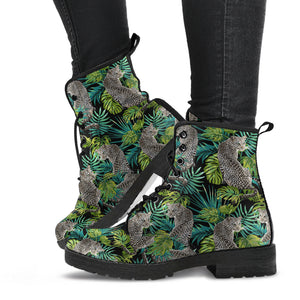 Leopard Leaves Pattern Leather Boots