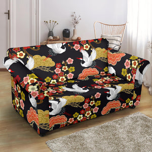 Japanese Crane Pattern Loveseat Couch Slipcover