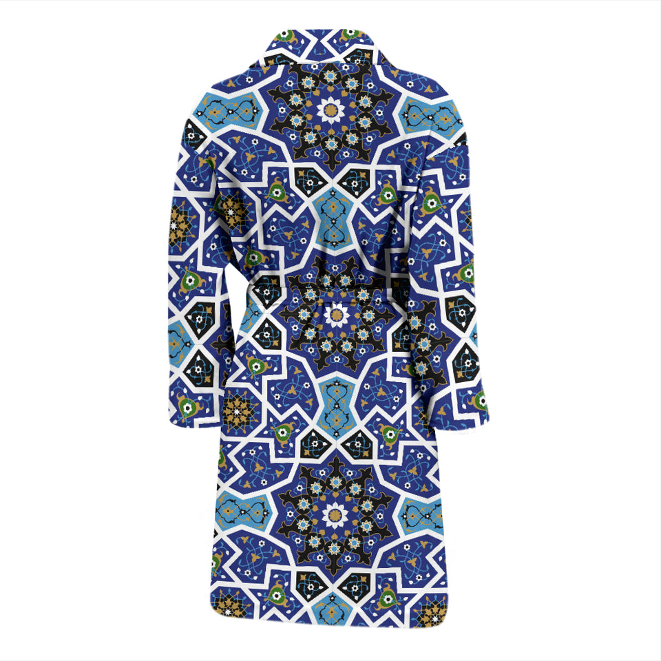 Blue Arabic Morocco Pattern Men Bathrobe