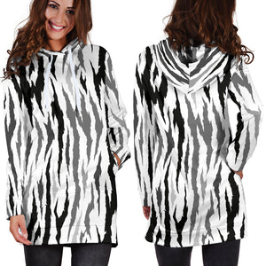 Gray Bengal Tiger Pattern Women Hoodie Dress
