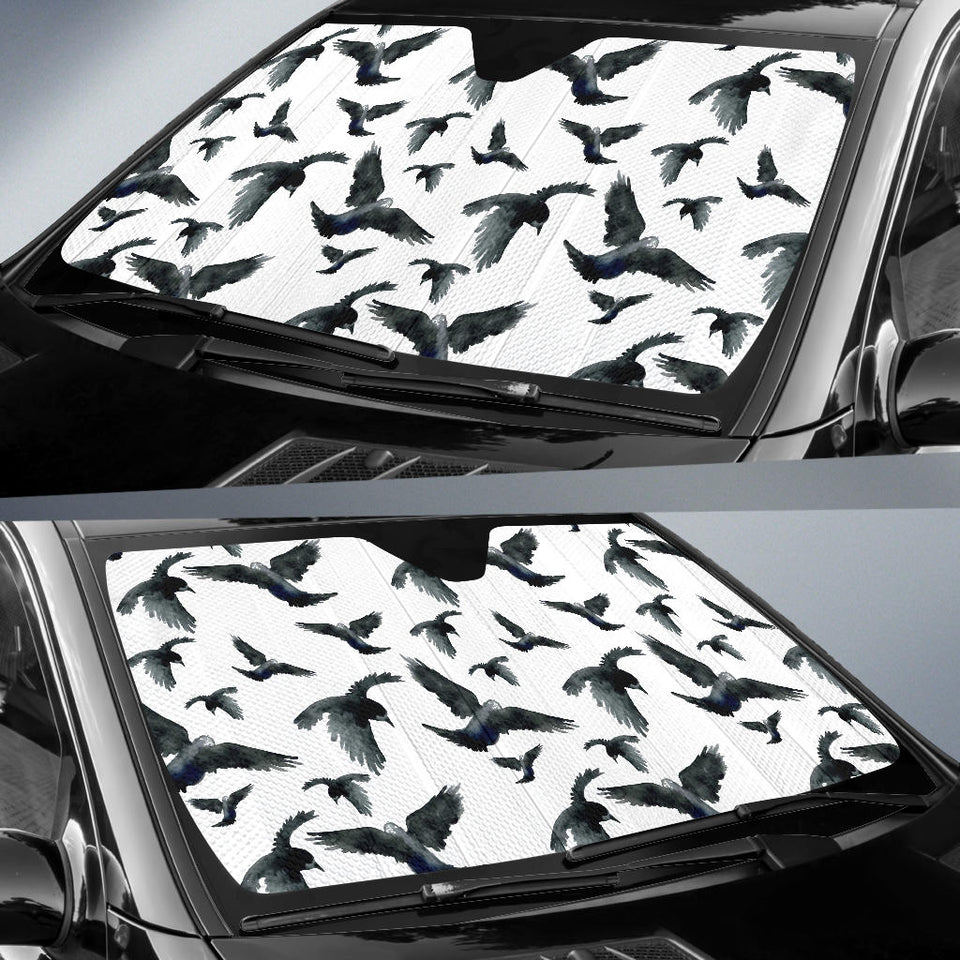 Crow Water Color Pattern Car Sun Shade